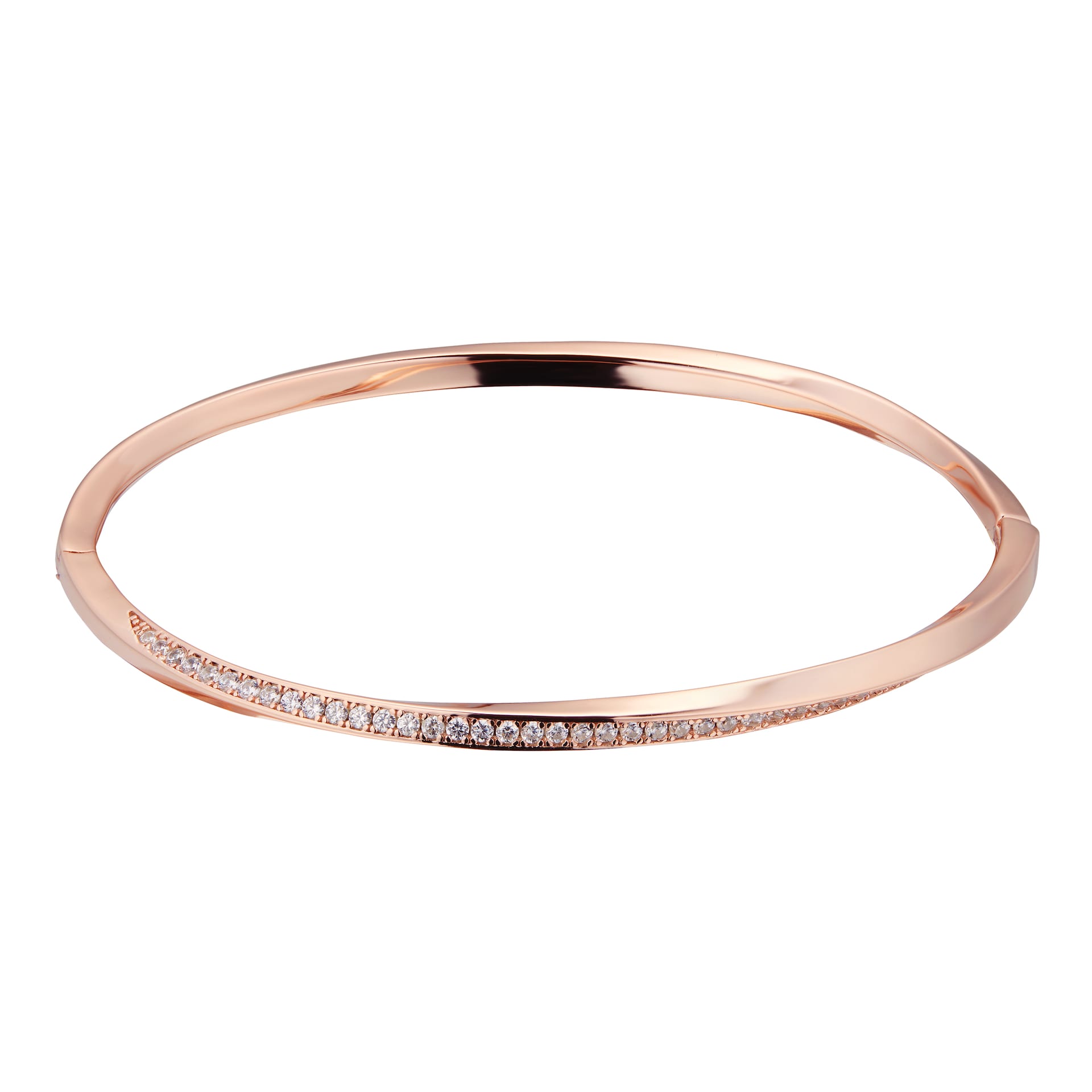 Goldsmiths Rose Gold Plated Silver Twisted Pave Cubic Zirconia Bangle