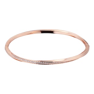 Goldsmiths Rose Gold Plated Silver Twisted Pave Cubic Zirconia Bangle
