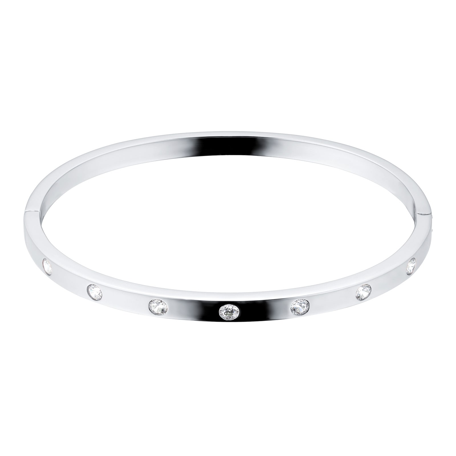 Silver Cubic Zirconia Station Bangle