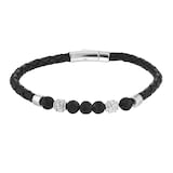 Goldsmiths Sterling Silver Black and Silver Bead Black Leather Bracelet