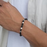 Goldsmiths Sterling Silver Black and Silver Bead Black Leather Bracelet