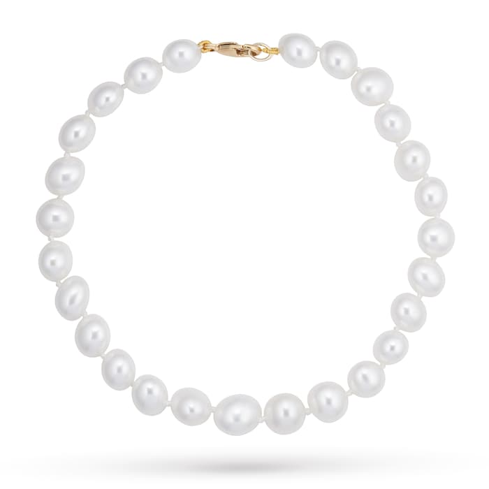 Goldsmiths 9ct Yellow Gold 6.6.5mm Cultured Fresh Water Pearl Bracelet