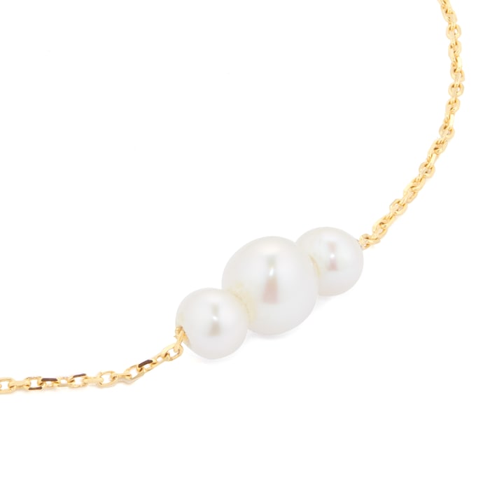 Goldsmiths 18ct Yellow Gold Floating Fresh Water pearl Chain Bracelet