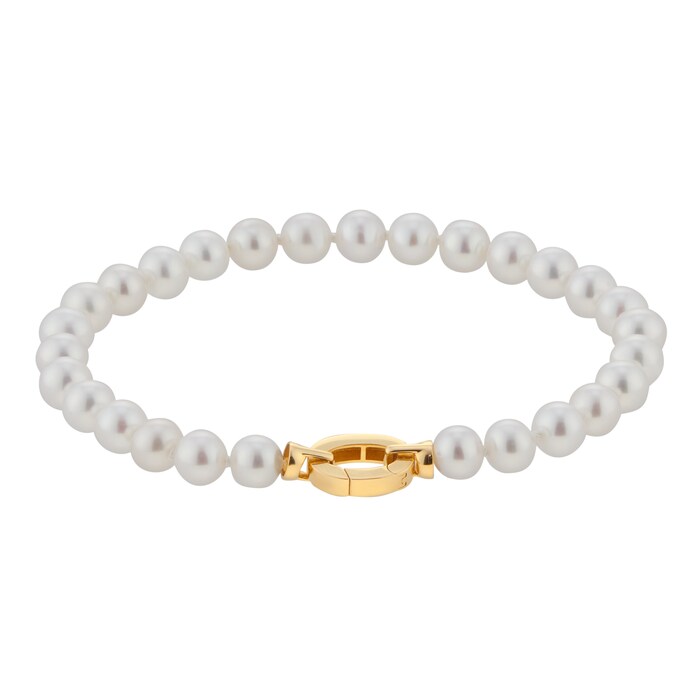 Goldsmiths 9ct Yellow Gold Oval Link and 6-6.5mm Pearl Bracelet