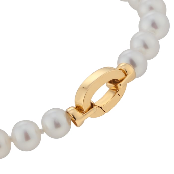 Goldsmiths 9ct Yellow Gold Oval Link and 6-6.5mm Pearl Bracelet