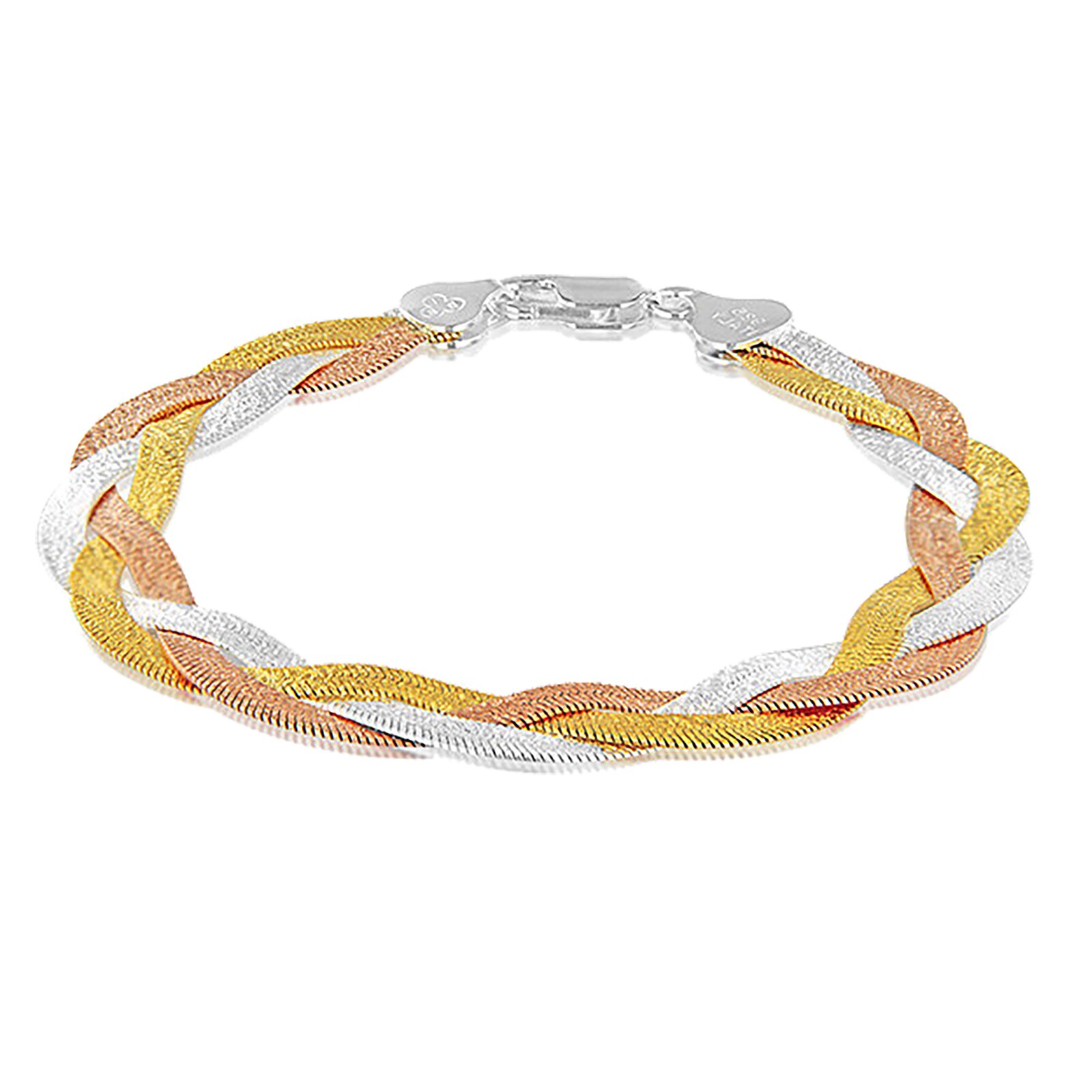Goldsmiths Silver Three Colour Plait Bracelet