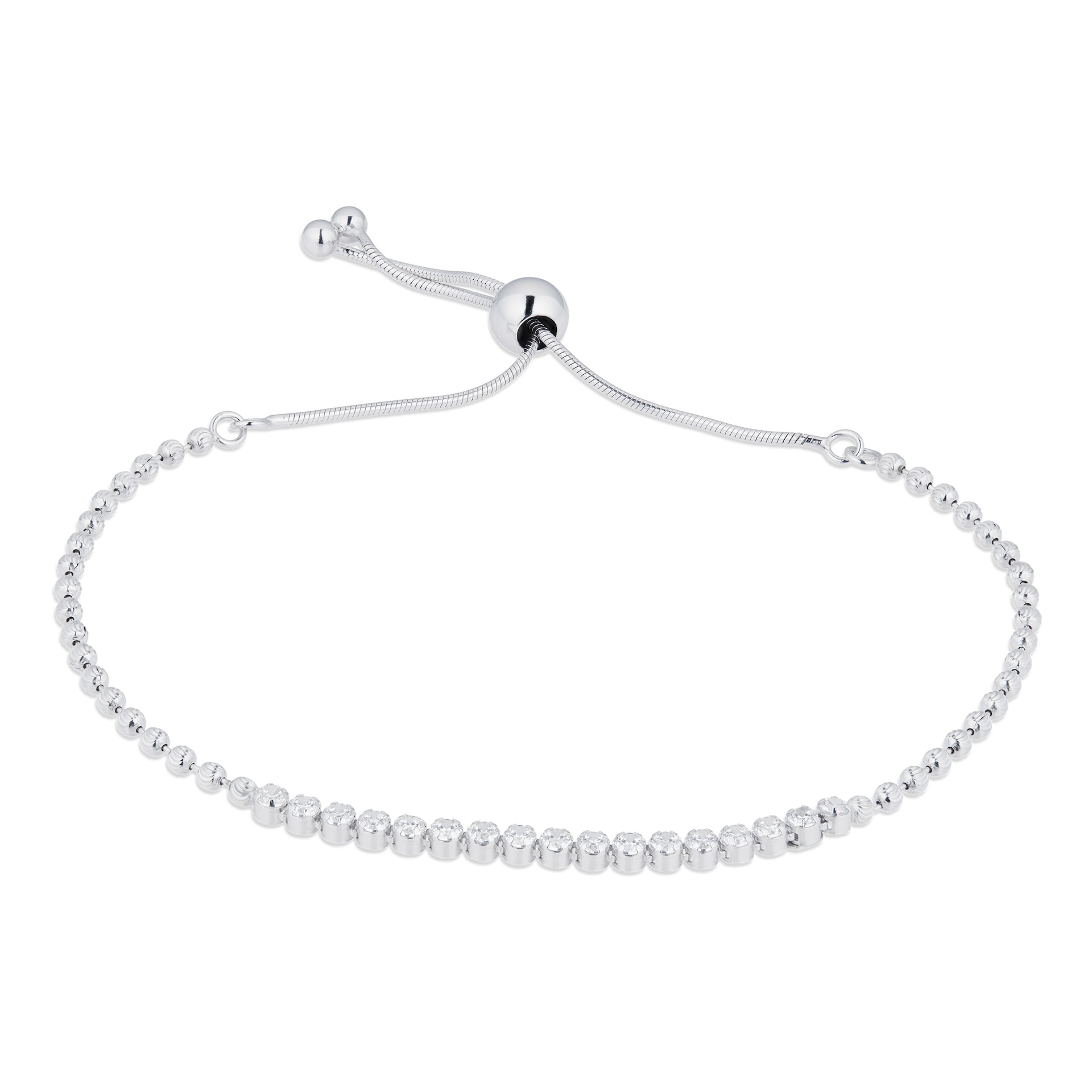 Goldsmiths Sterling Silver Cubic Zirconia Adjustable Tennis Slider Bracelet