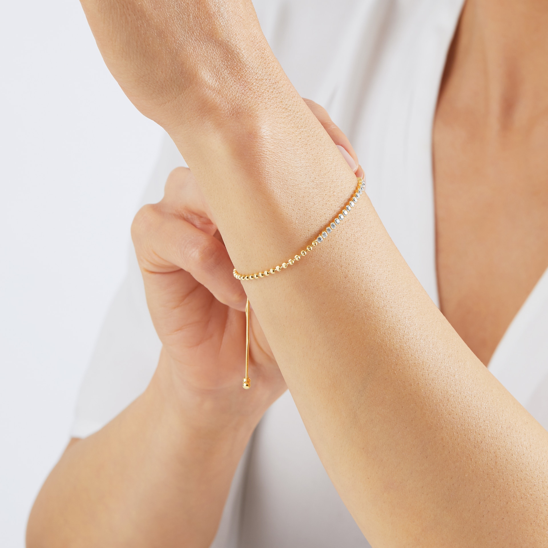 Goldsmiths Yellow Gold Plated Cubic Zirconia Adjustable Tennis Slider Bracelet