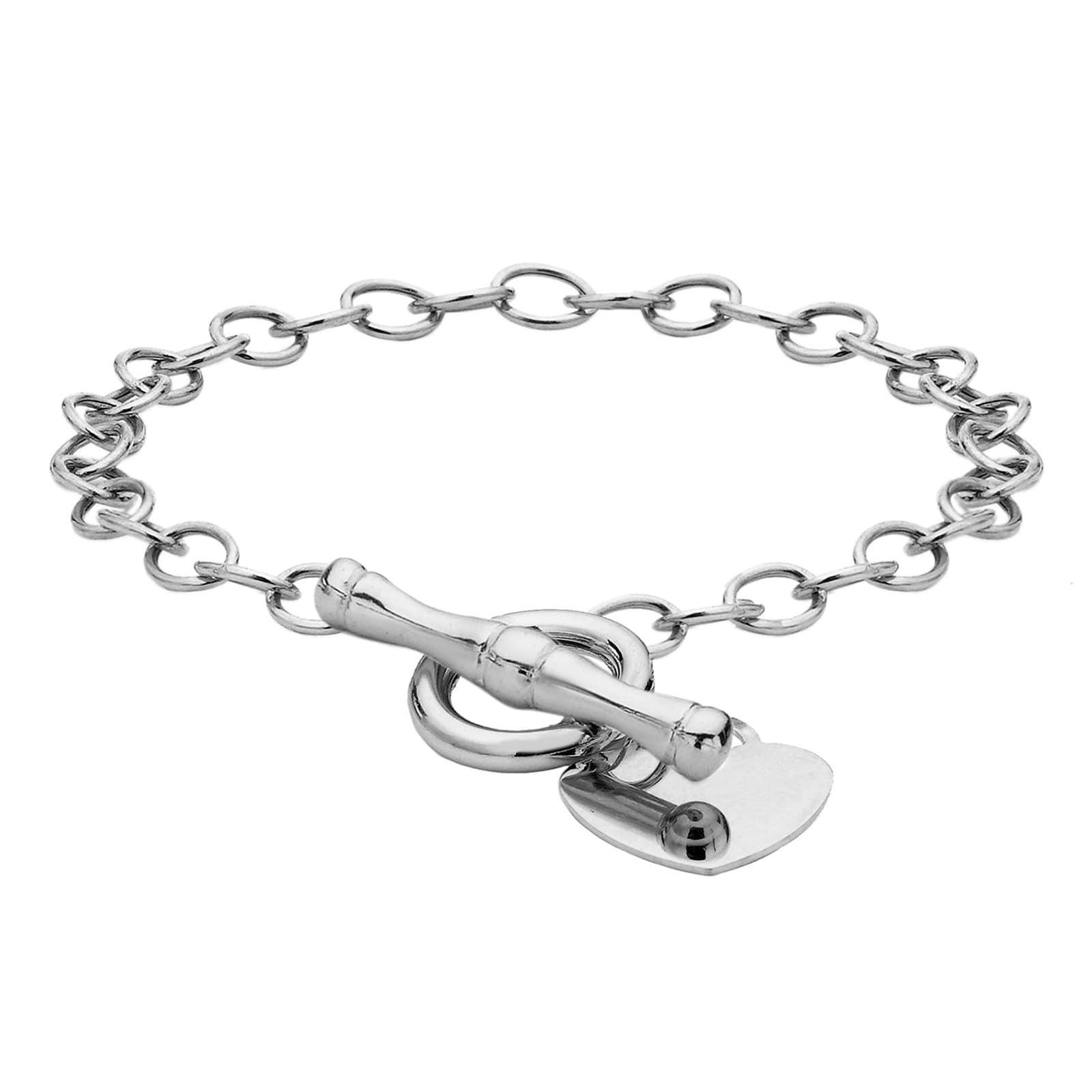 Silver Heart Charm T-Bar Bracelet