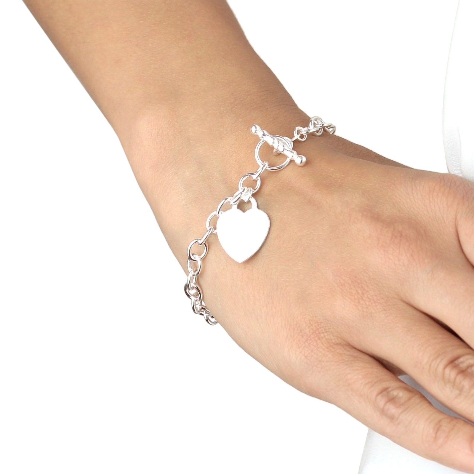 Best Luxury 
Silver Heart Charm T-Bar Bracelet