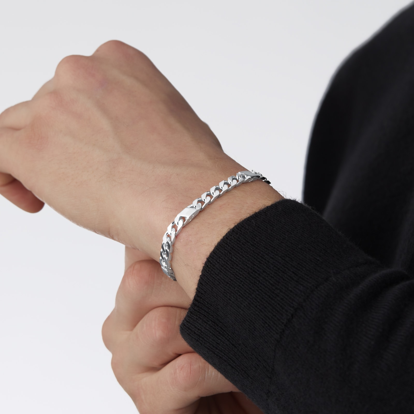 Goldsmiths Sterling Silver Mens 8.5 Inch 6mm Bar & Curb Bracelet