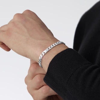 Goldsmiths Sterling Silver Mens 8.5 Inch 6mm Bar & Curb Bracelet Goldsmiths Sterling Silver Mens 8.5 Inch 6mm Bar & Curb Bracelet