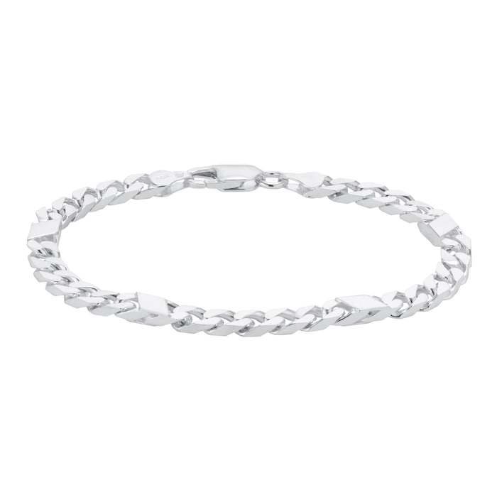 Goldsmiths Sterling Silver Mens 8.5 Inch 6mm Bar & Curb Bracelet