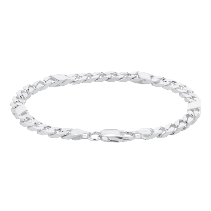 Goldsmiths Sterling Silver Mens 8.5 Inch 6mm Bar & Curb Bracelet