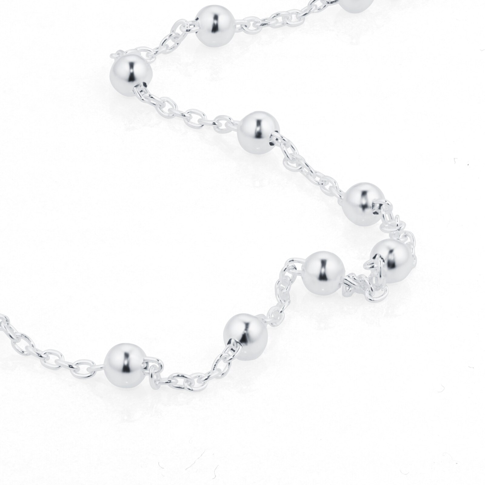 JAI Sterling Silver Hammered Bead 2.7mm Box Chain Bracelet - QVC.com