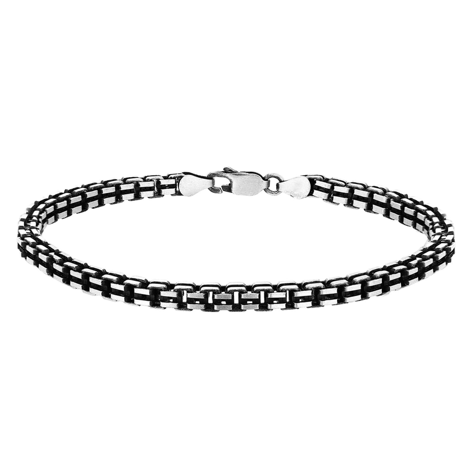 Goldsmiths Sterling Silver Mens 8 Inch Oxidised Box Bracelet 8.26.1683 ...