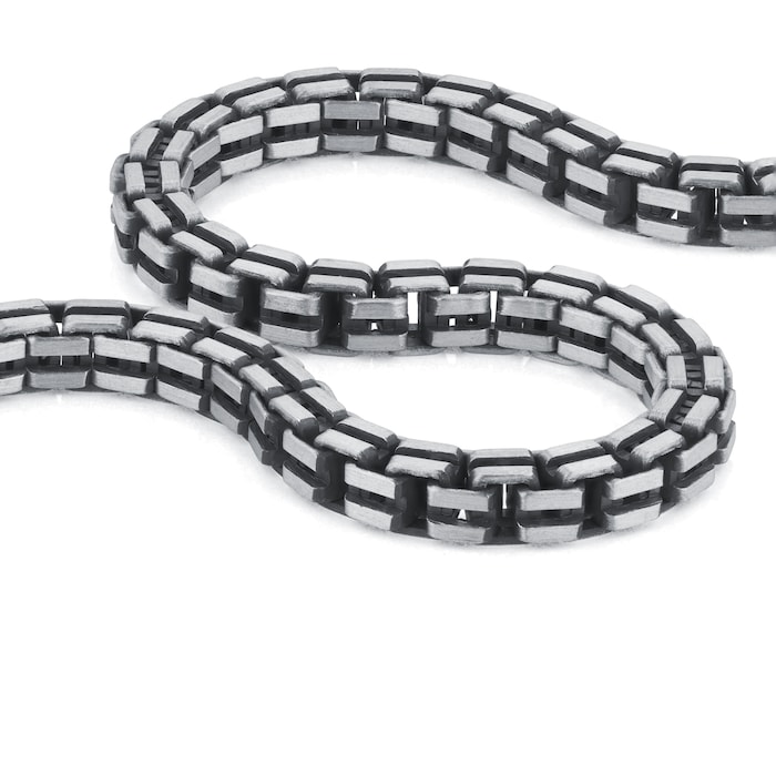 Goldsmiths Sterling Silver Mens 8 Inch Oxidised Box Bracelet