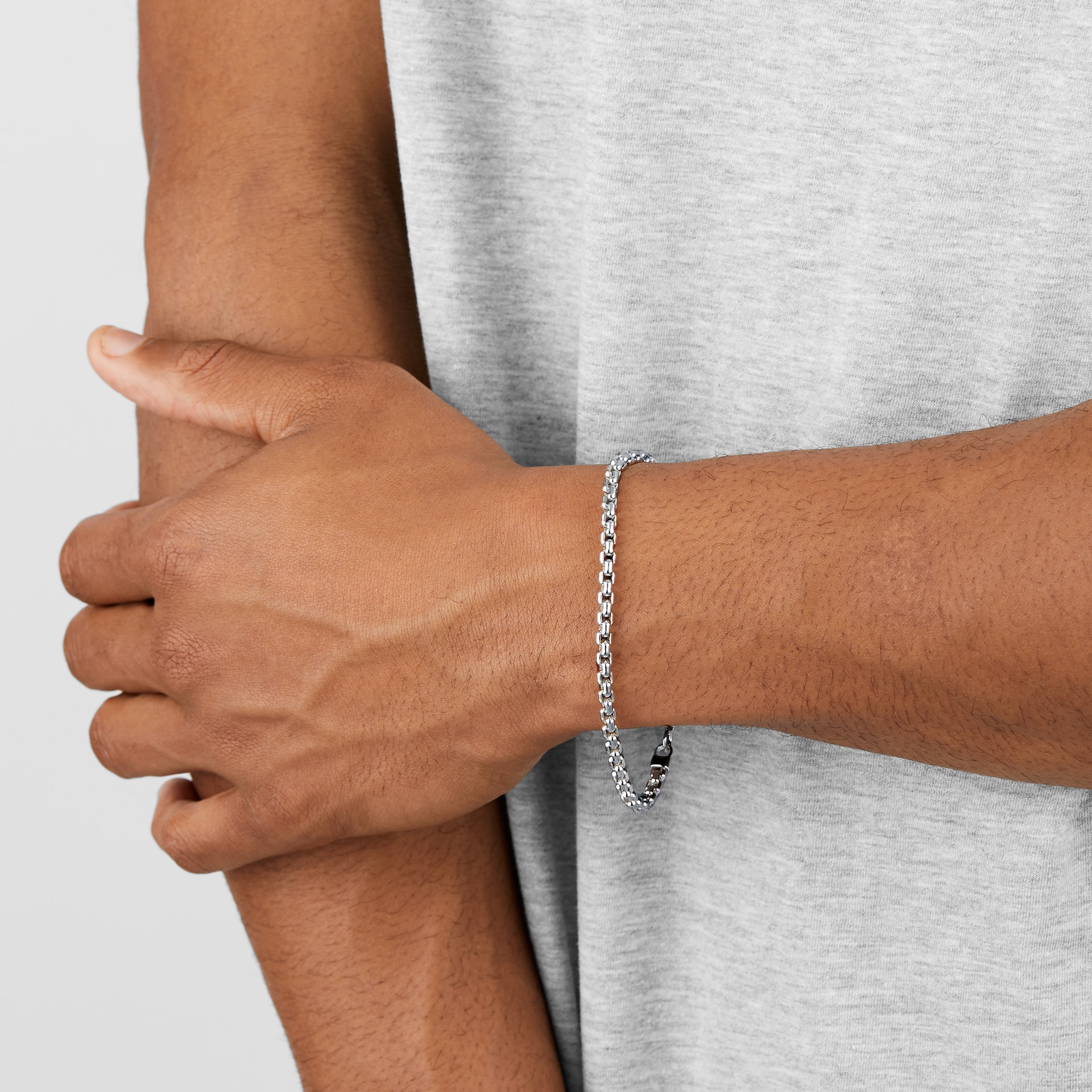 Goldsmiths Silver Mens Box Belcher Bracelet