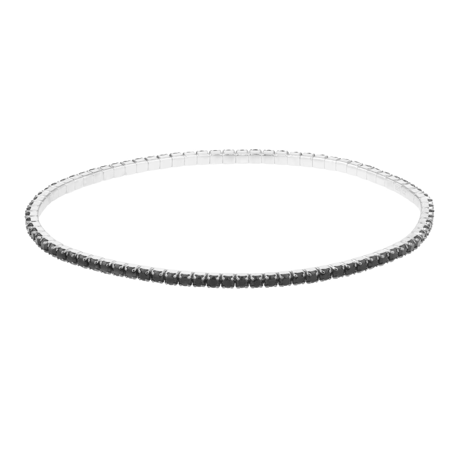 Goldsmiths Sterling Silver 2mm Black Cubic Ziconia Stretch Bracelet