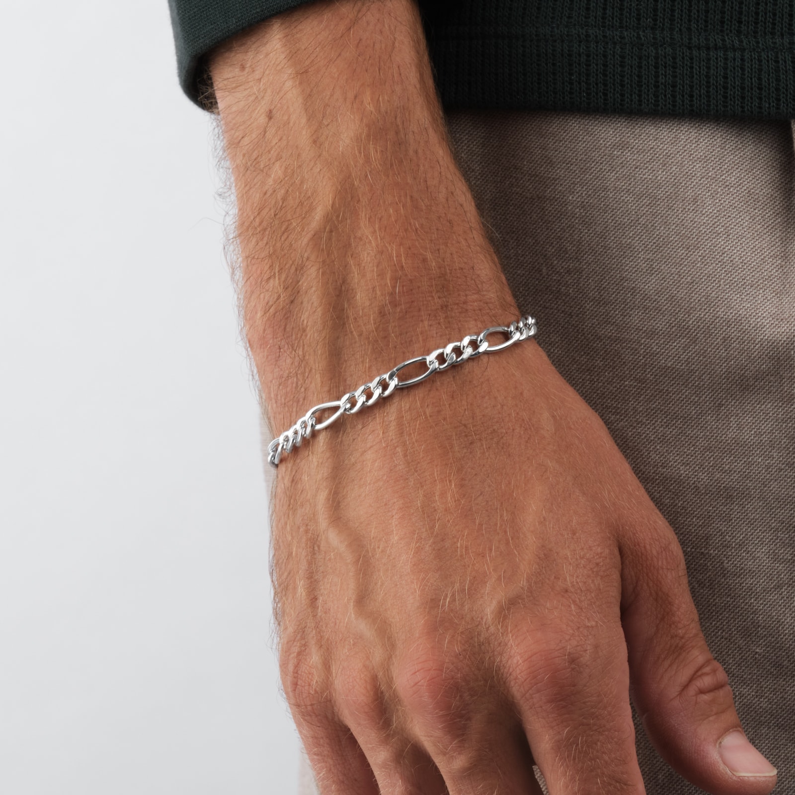 Goldsmiths Sterling Silver 5.6mm Figaro Chain Bracelet