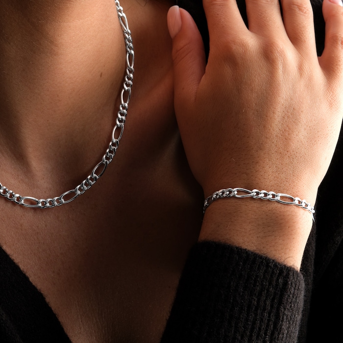 Goldsmiths Sterling Silver 5.6mm Figaro Chain Bracelet