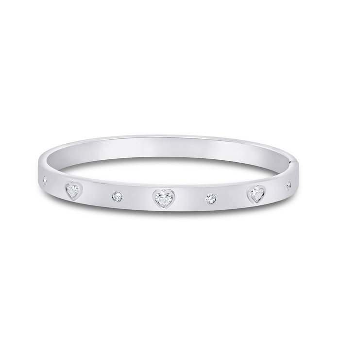 Uneek 18k White Gold Exclusive 0.54cttw Heart Cut and 0.14cttw Round Cut Diamond Station Bangle 48x58mm