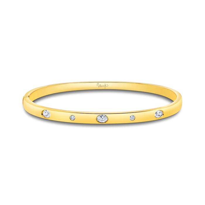 Uneek 18k Yellow Gold Exclusive 0.64cttw Mixed Cut Diamond Station Bangle 48x58mm