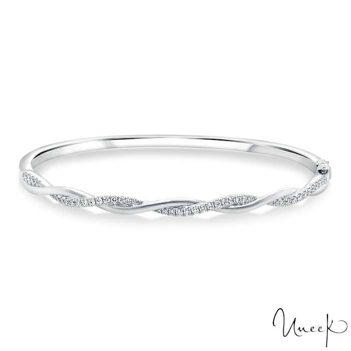 Uneek 18k White Gold 0.40cttw Diamond Twisted Hinged Bangle