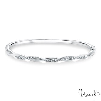 Uneek 18k White Gold 0.40cttw Diamond Twisted Hinged Bangle