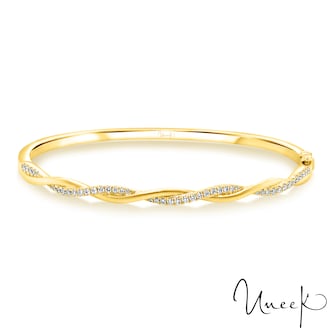Uneek 18k Yellow Gold 0.40cttw Diamond Twisted Hinged Bangle Uneek 18k Yellow Gold 0.40cttw Diamond Twisted Hinged Bangle