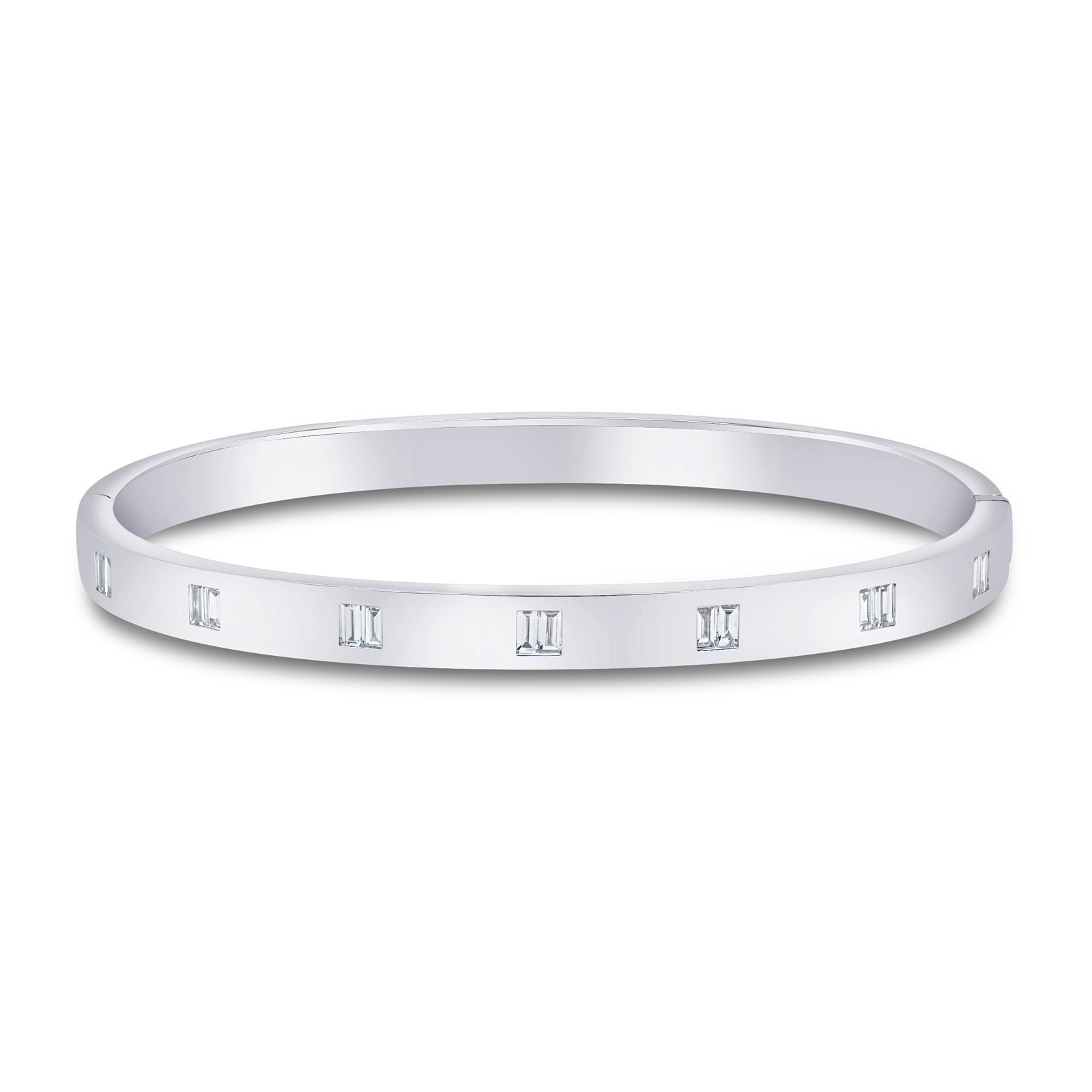 Mayors 18K White Gold 0.45cttw Emerald Cut Diamond Station Bangle