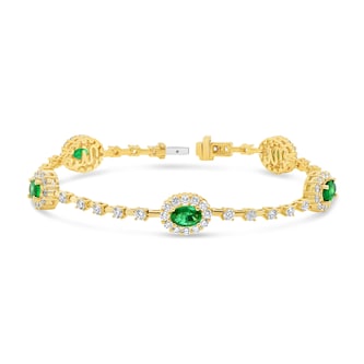 WOS 18K Yellow Gold Emerald & Diamond Tennis Bracelet