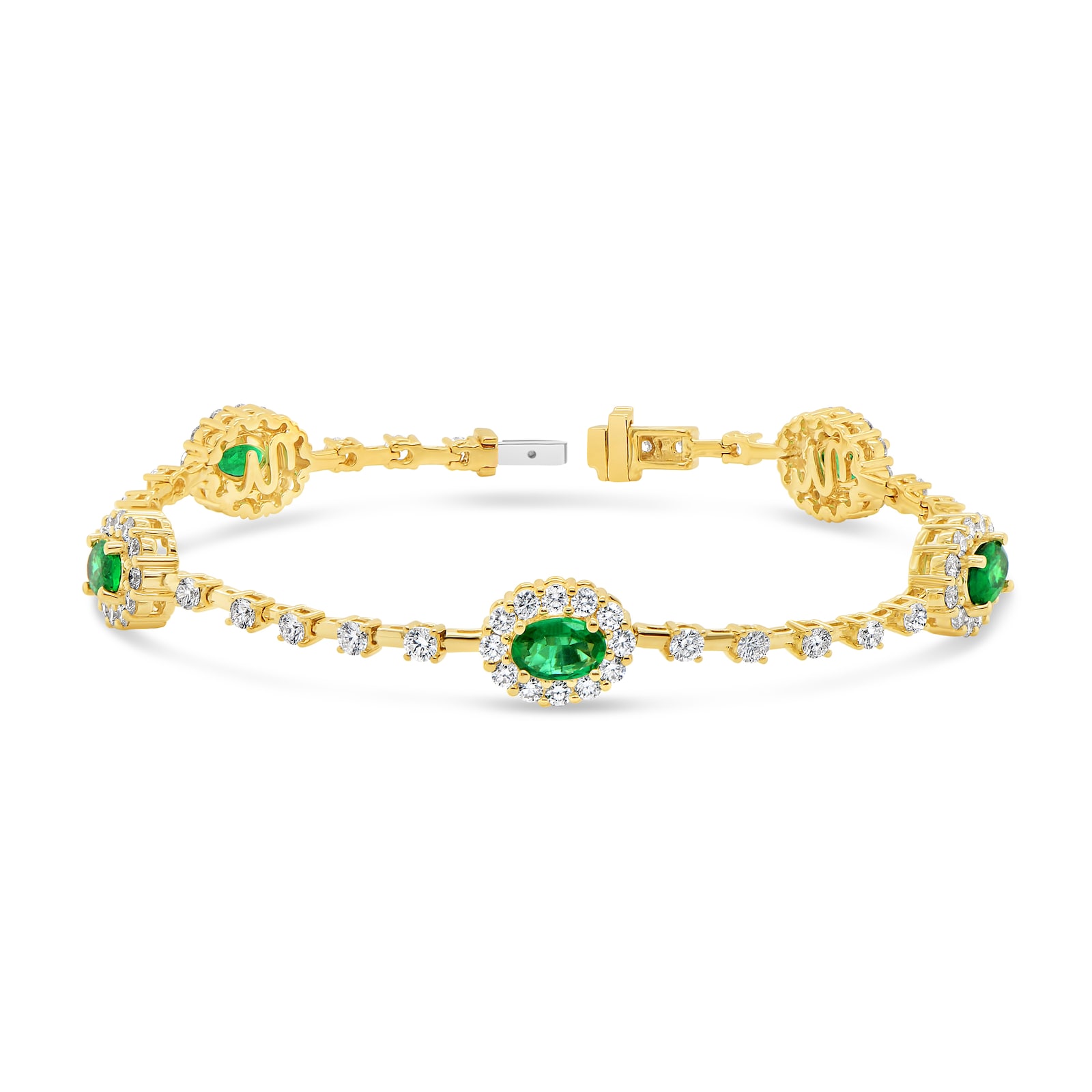 WOS 18K Yellow Gold Emerald & Diamond Tennis Bracelet