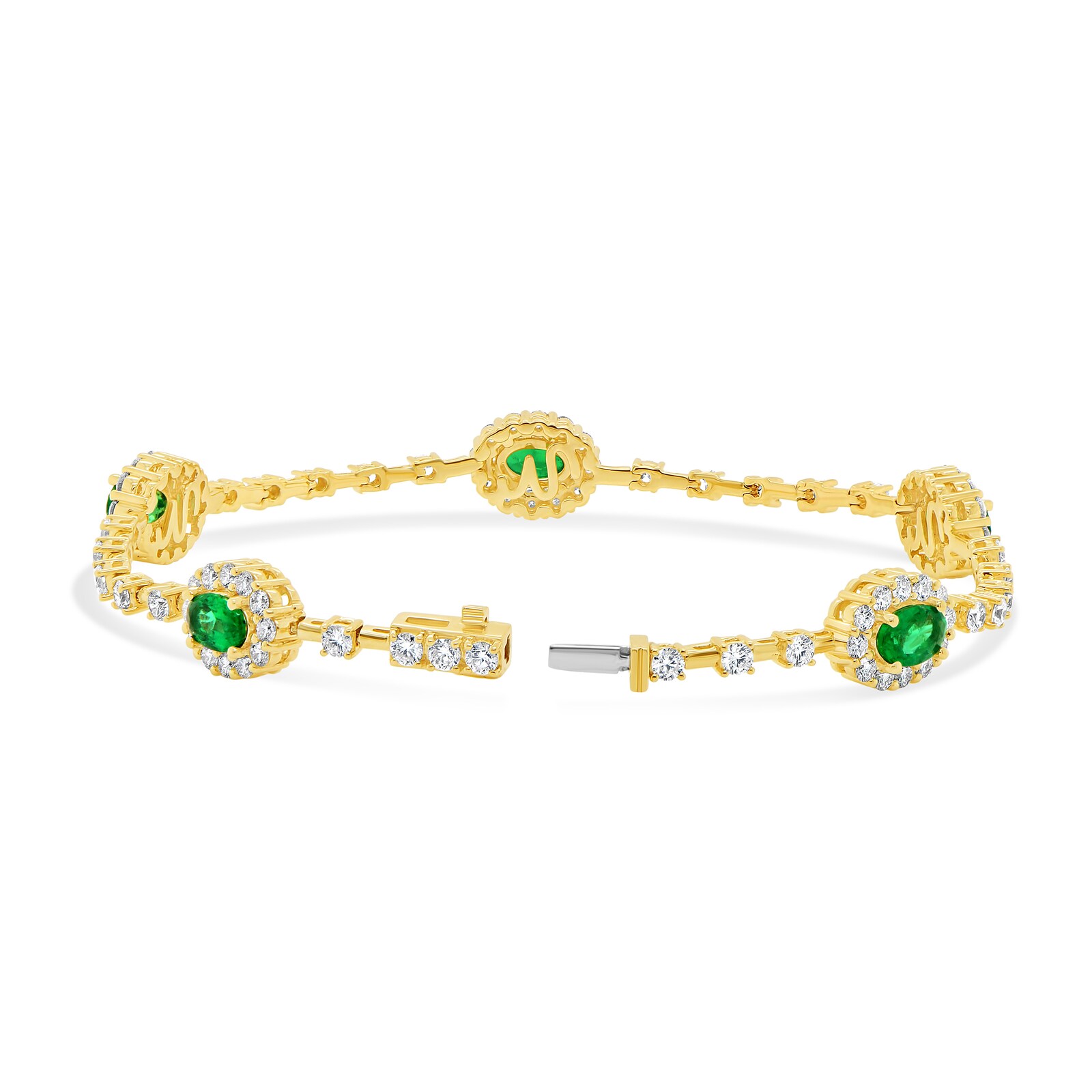 WOS 18K Yellow Gold Emerald & Diamond Tennis Bracelet