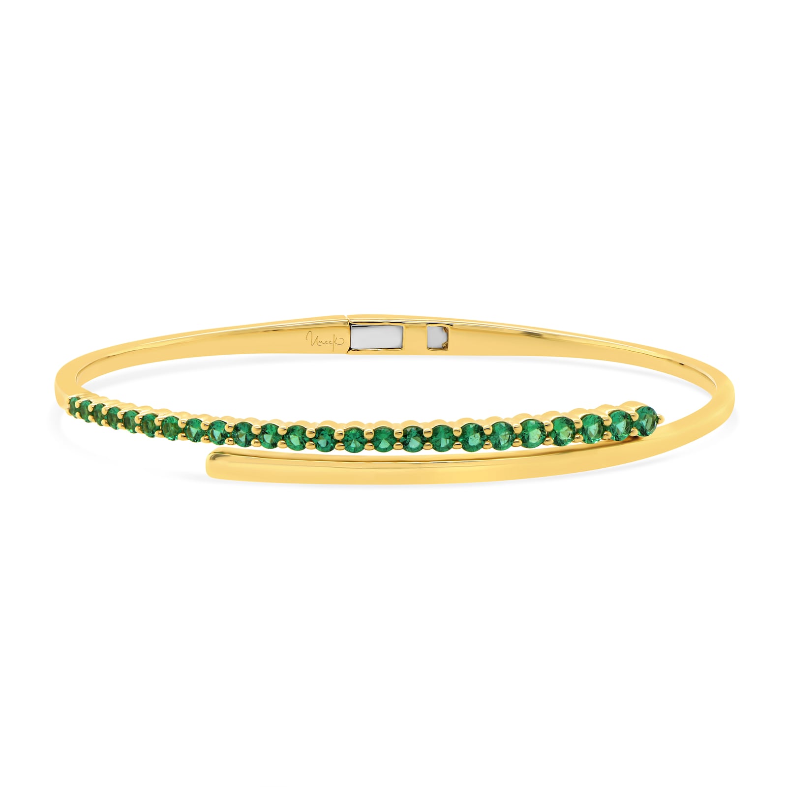 WOS 18K Yellow Gold Emerald Cuff Bangle