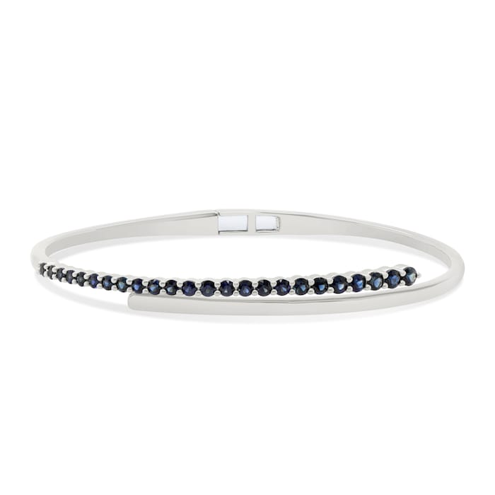 WOS 18K White Gold Blue Sapphire Cuff Bangle