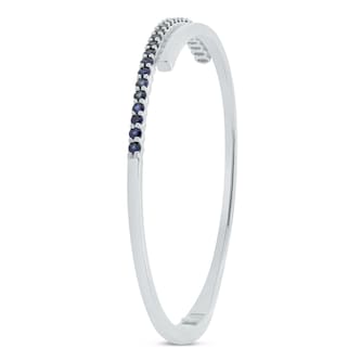 WOS 18K White Gold Blue Sapphire Cuff Bangle