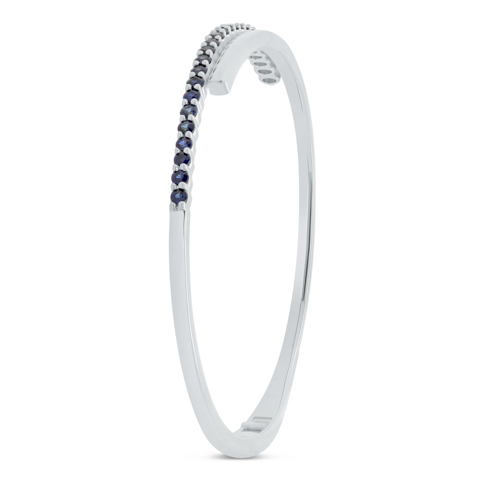 WOS 18K White Gold Blue Sapphire Cuff Bangle
