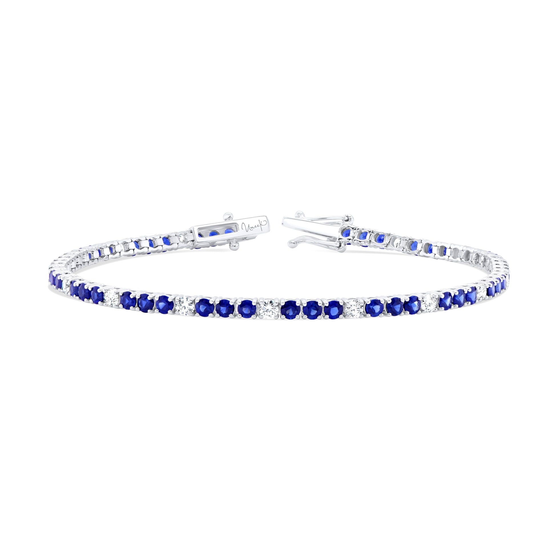 WOS 18K White Gold Blue Sapphire & Diamond Tennis Bracelet WOS 18K White Gold Blue Sapphire & Diamond Tennis Bracelet