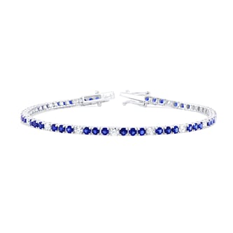 WOS 18K White Gold Blue Sapphire & Diamond Tennis Bracelet