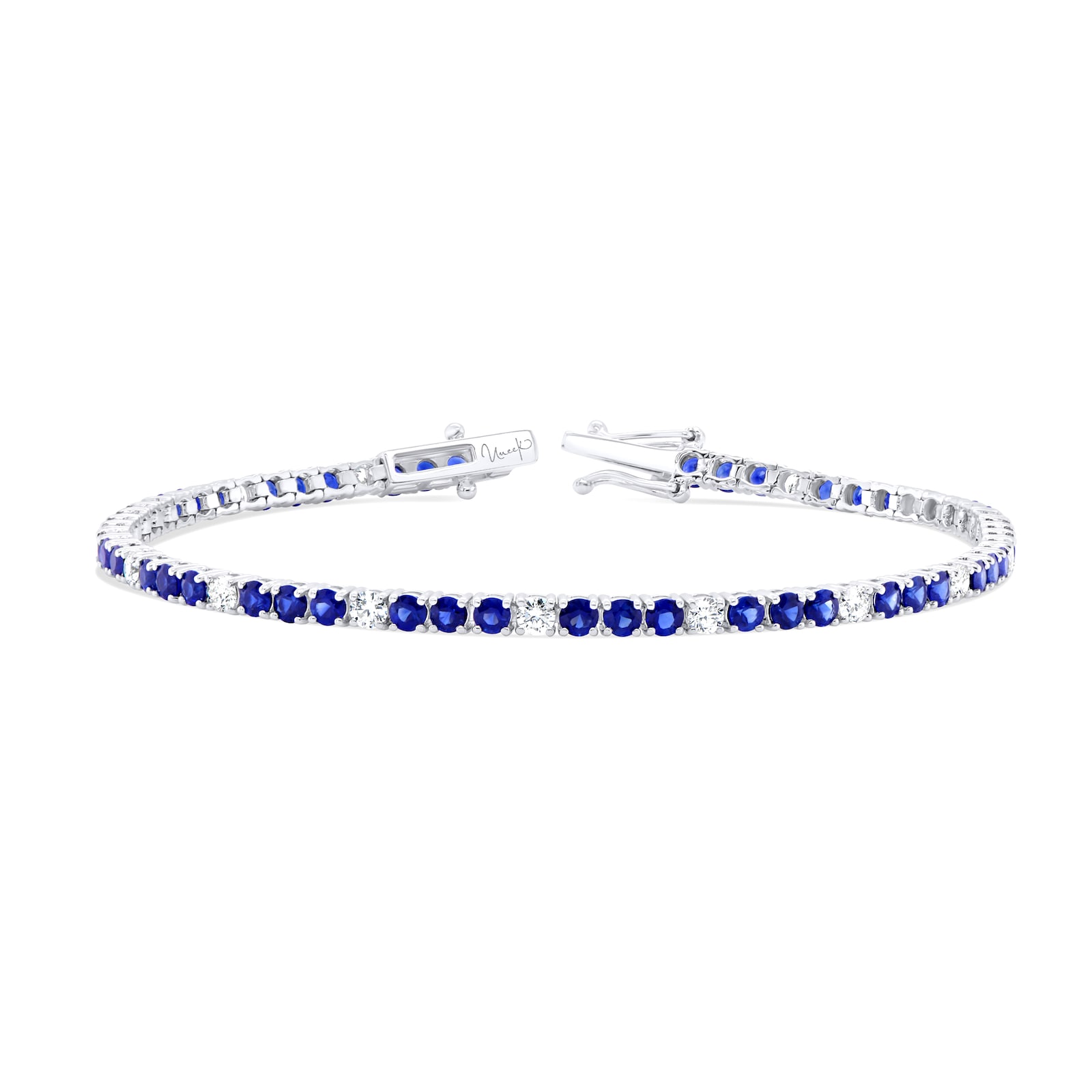 WOS 18K White Gold Blue Sapphire & Diamond Tennis Bracelet