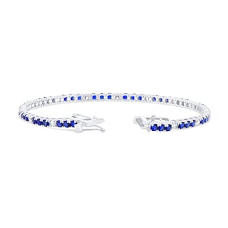 WOS 18K White Gold Blue Sapphire & Diamond Tennis Bracelet