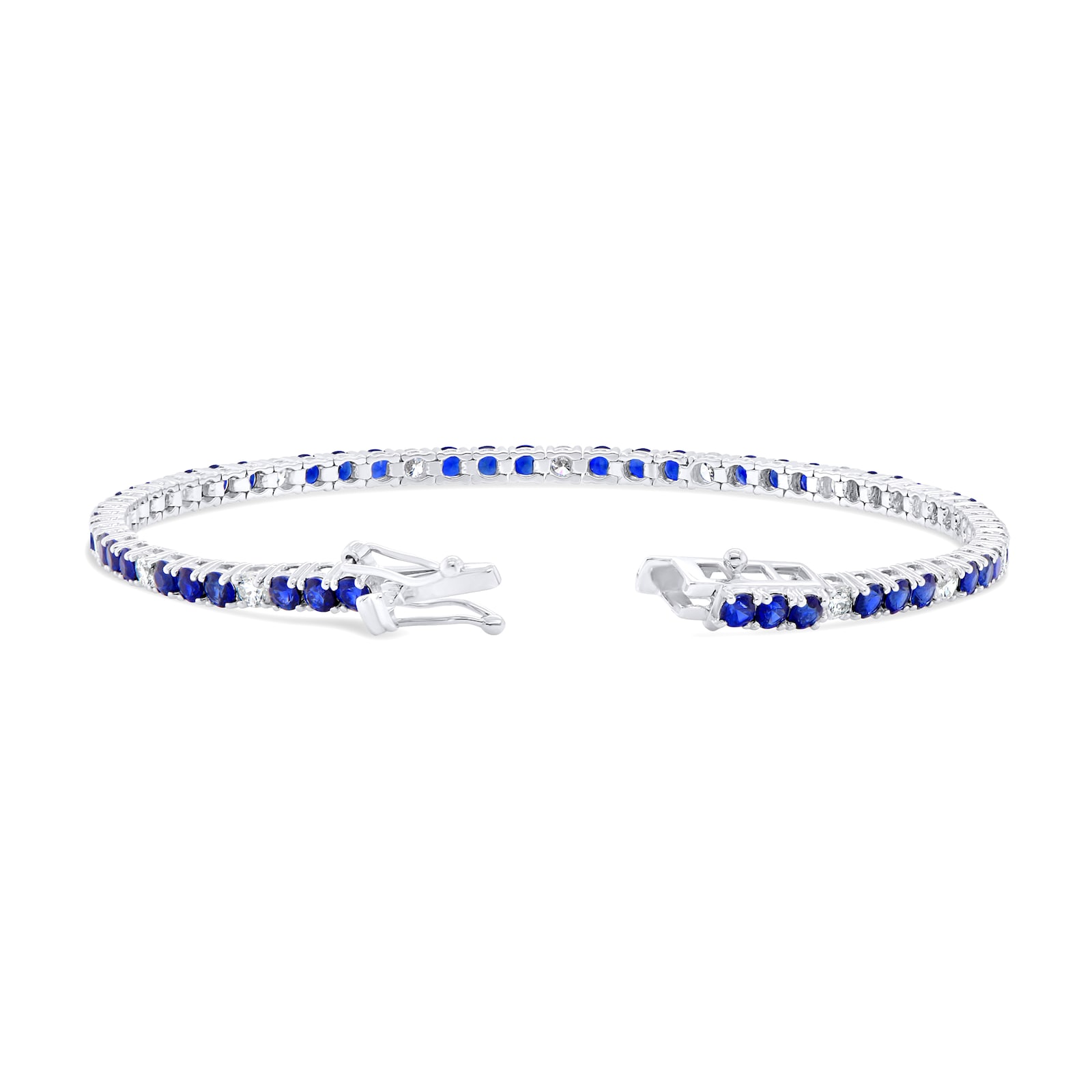 WOS 18K White Gold Blue Sapphire & Diamond Tennis Bracelet