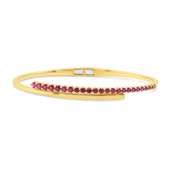 WOS 18K Yellow Gold Ruby Cuff Bangle