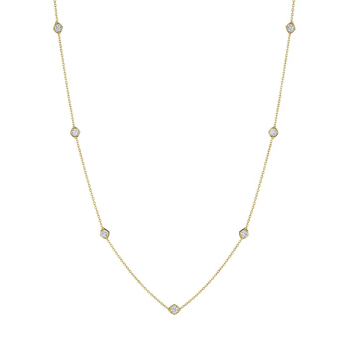 Betteridge 18k Yellow Gold 1.30cttw Diamond Hexagonal 13 Station Necklace 24"