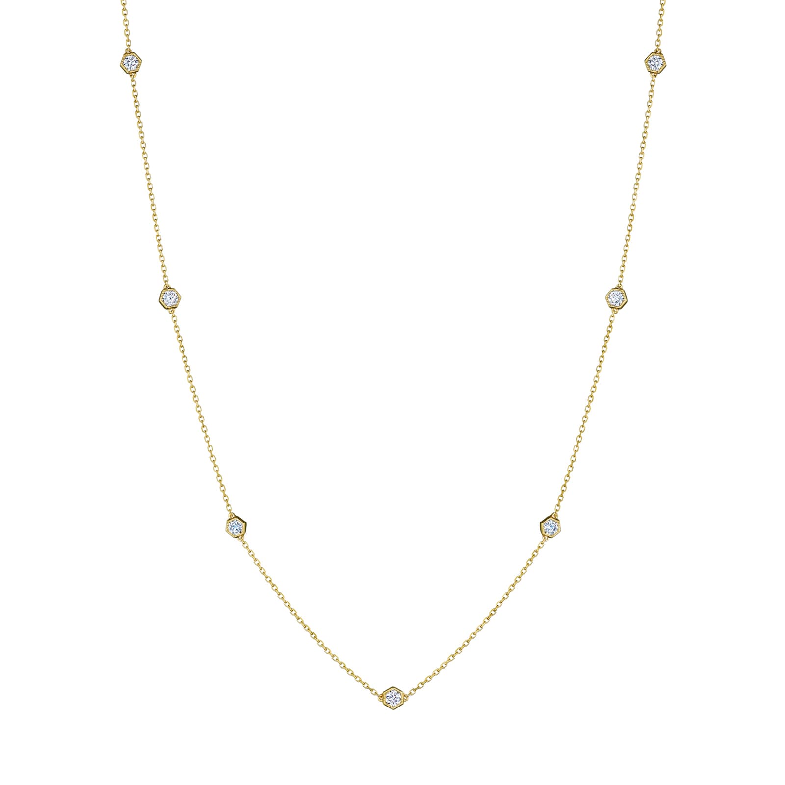Betteridge 18k Yellow Gold 1.30cttw Diamond Hexagonal 13 Station Necklace 24"