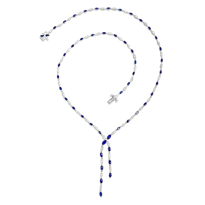 Mayors 18K White Gold 6.56cttw Blue Sapphire & 1.61cttw Diamond Necklace