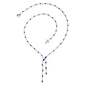 Mayors 18K White Gold 6.56cttw Blue Sapphire & 1.61cttw Diamond Necklace