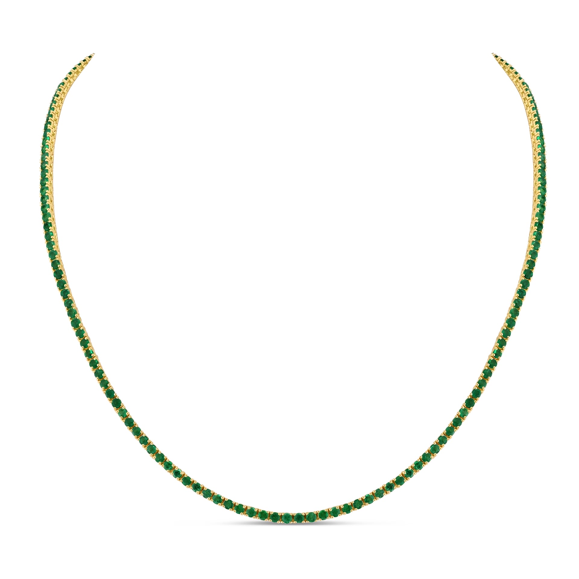 WOS 18K Yellow Gold Emerald Tennis Necklace WOS 18K Yellow Gold Emerald Tennis Necklace