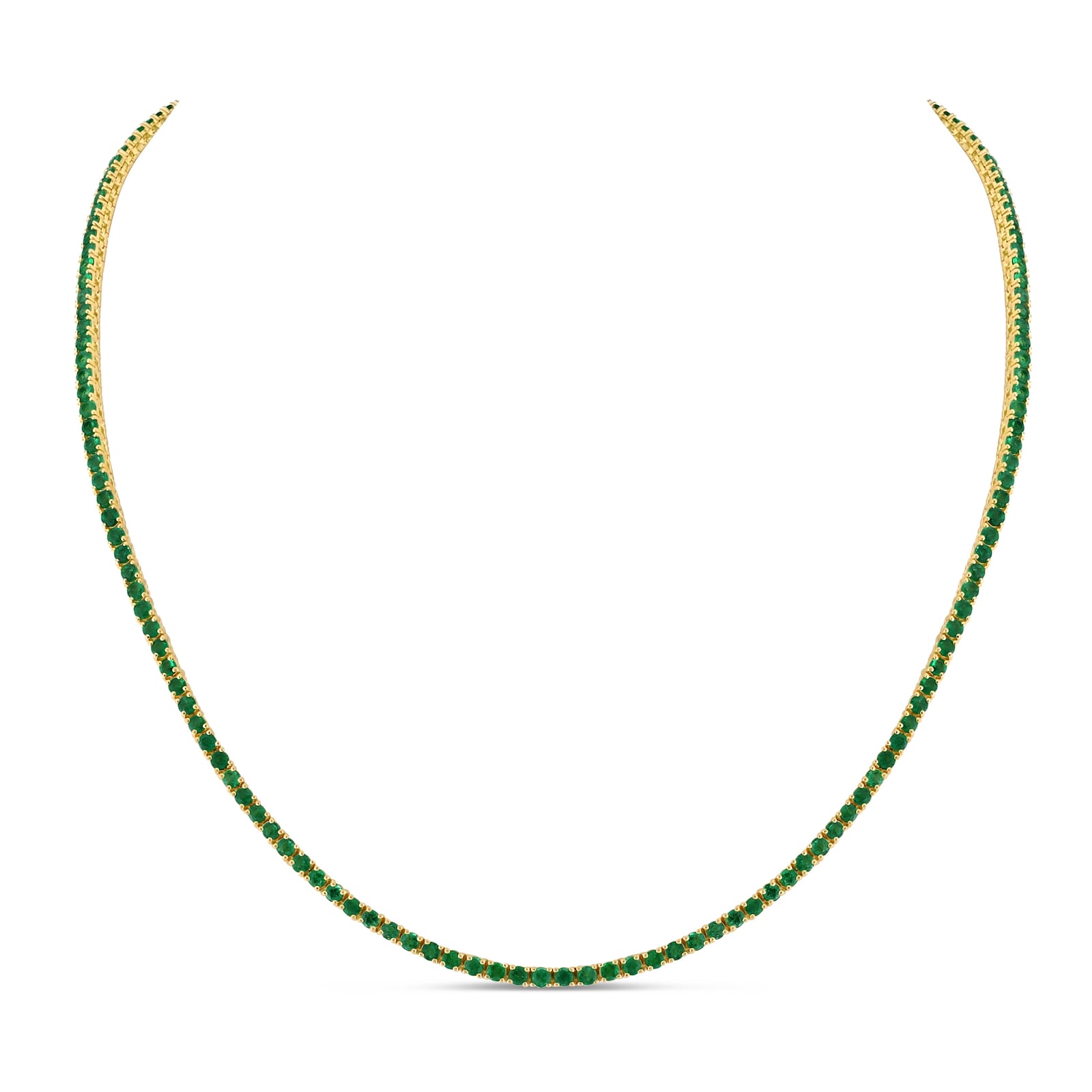 WOS 18K Yellow Gold Emerald Tennis Necklace